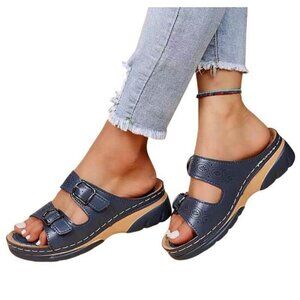 Sorrento Non-Slip Open Toe Comfort Sandals 2 Buckles Baby Blue Size 4 (J9)